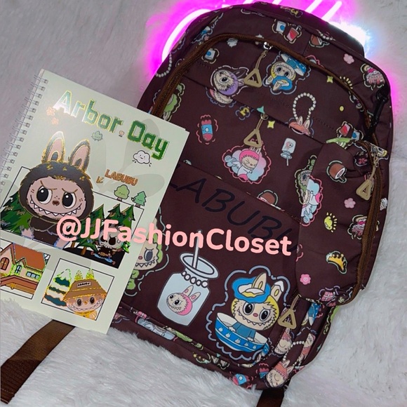 labubu Other - Brown Backpack with LABUBU Print ( 3pcs set )